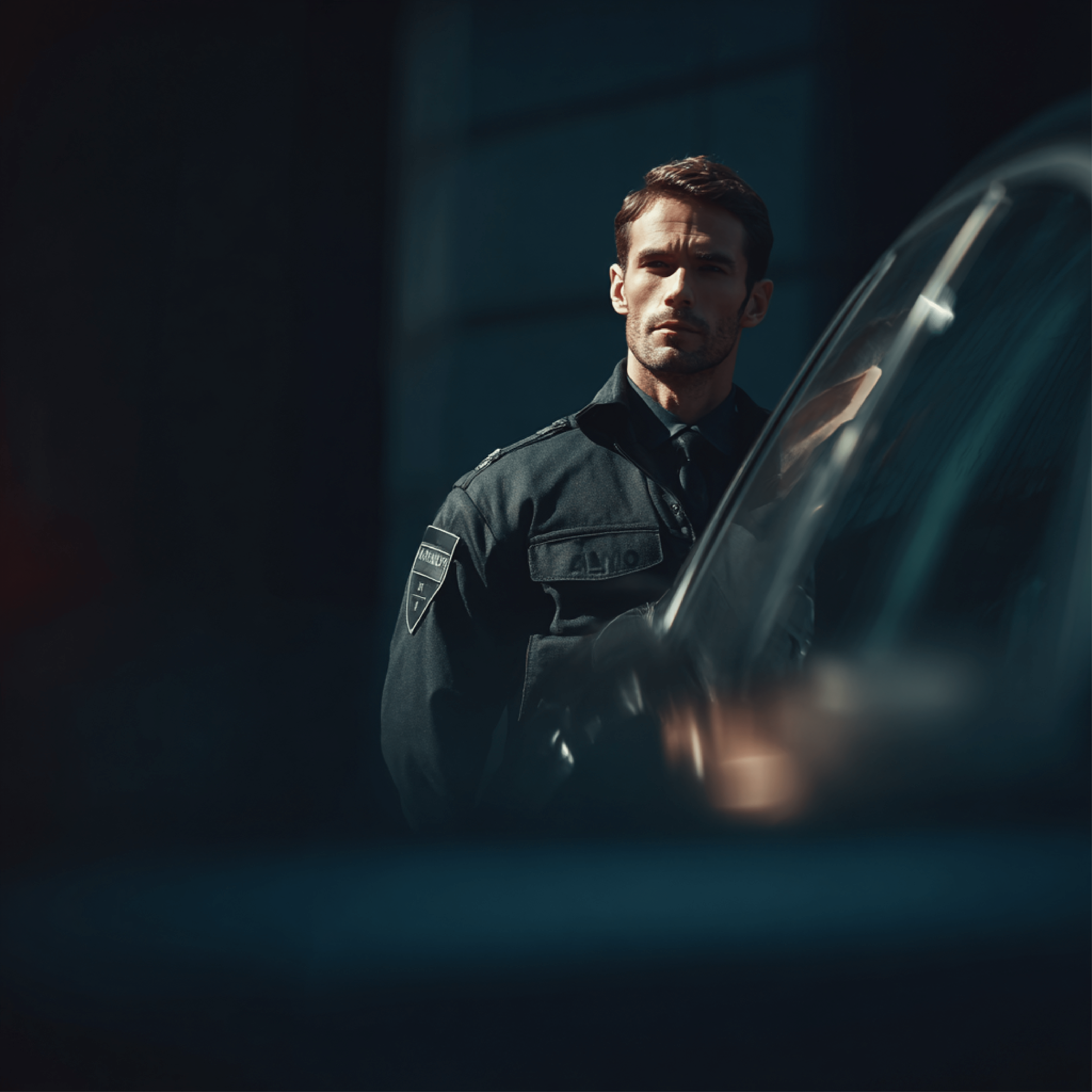 guardia de empresa de seguridad privada arsec bajándose del auto